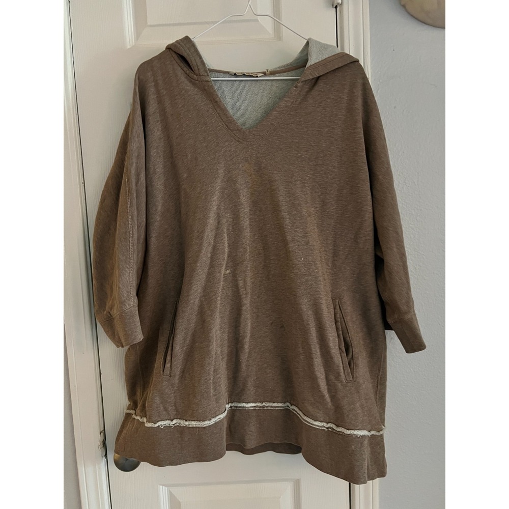 Soft Surroundings Hooded Pullover Top Women's XL Brown Cotton Casual Tunic